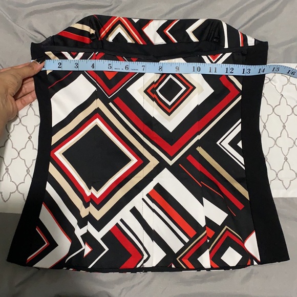 White House Black Market Red & Black Geometric Corset Bustier Top - Picture 7 of 9